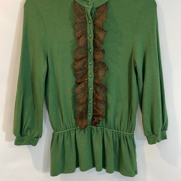 VINTAGE Ella Moss Green & Brown Lace Top Large - Picture 4 of 5